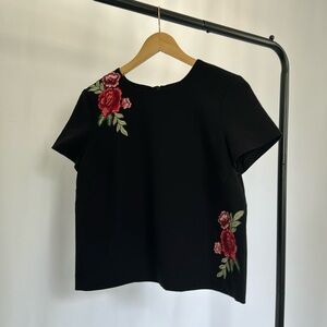 Black Embroidered Floral Short Sleeved Blouse | I’m Going Out After Work